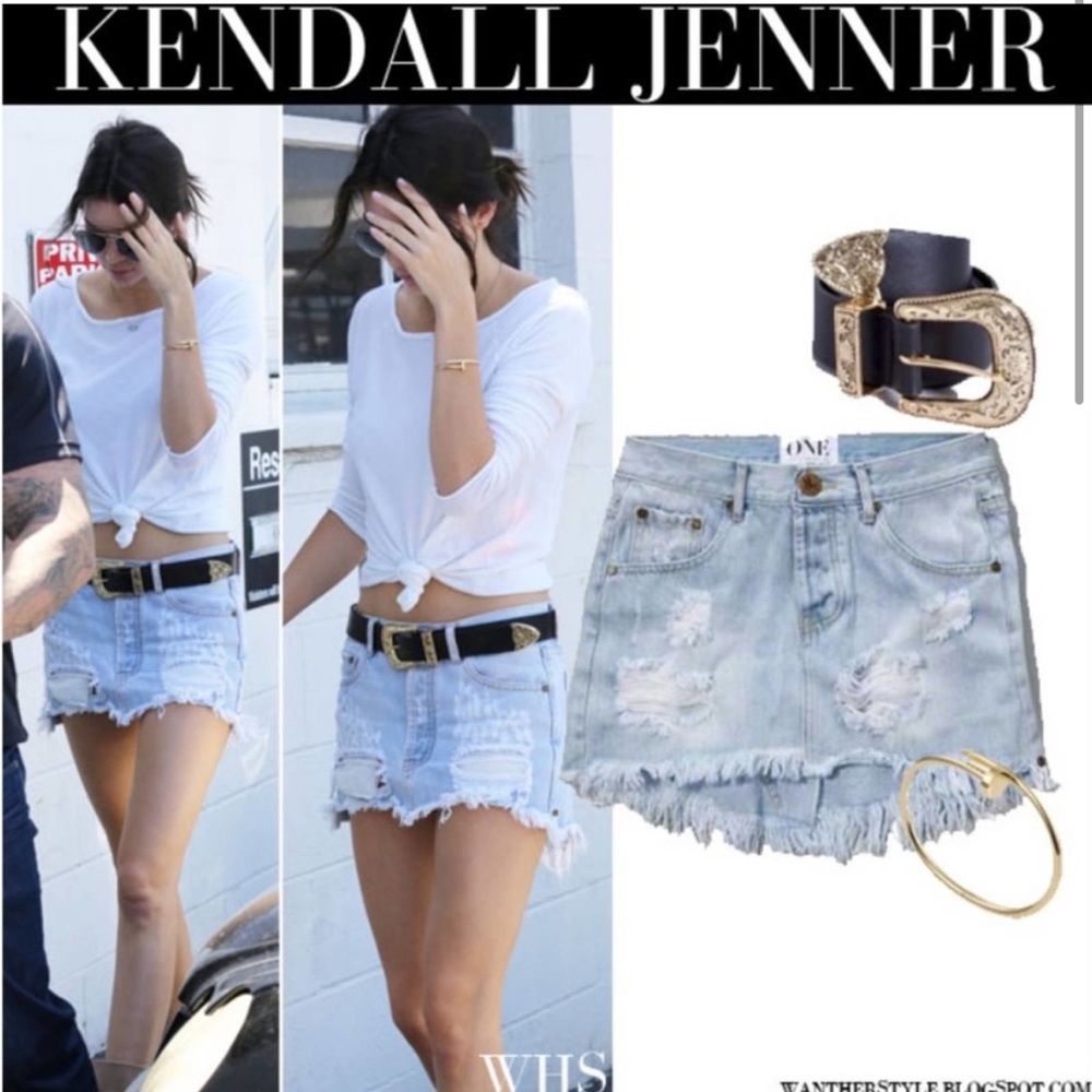 One Teaspoon womens distressed frayed hem mini denim jean skirt size 28 festival